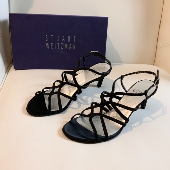 Stuart Weitzman Turning Up Black Heels Dress Sandal Luxury Designer Evening Pump - Picture 7 of 14